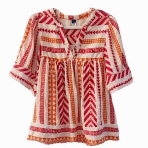 Old Navy Boho Peasant Top Geometric Print Short Sleeve Size Medium Flowy Casual